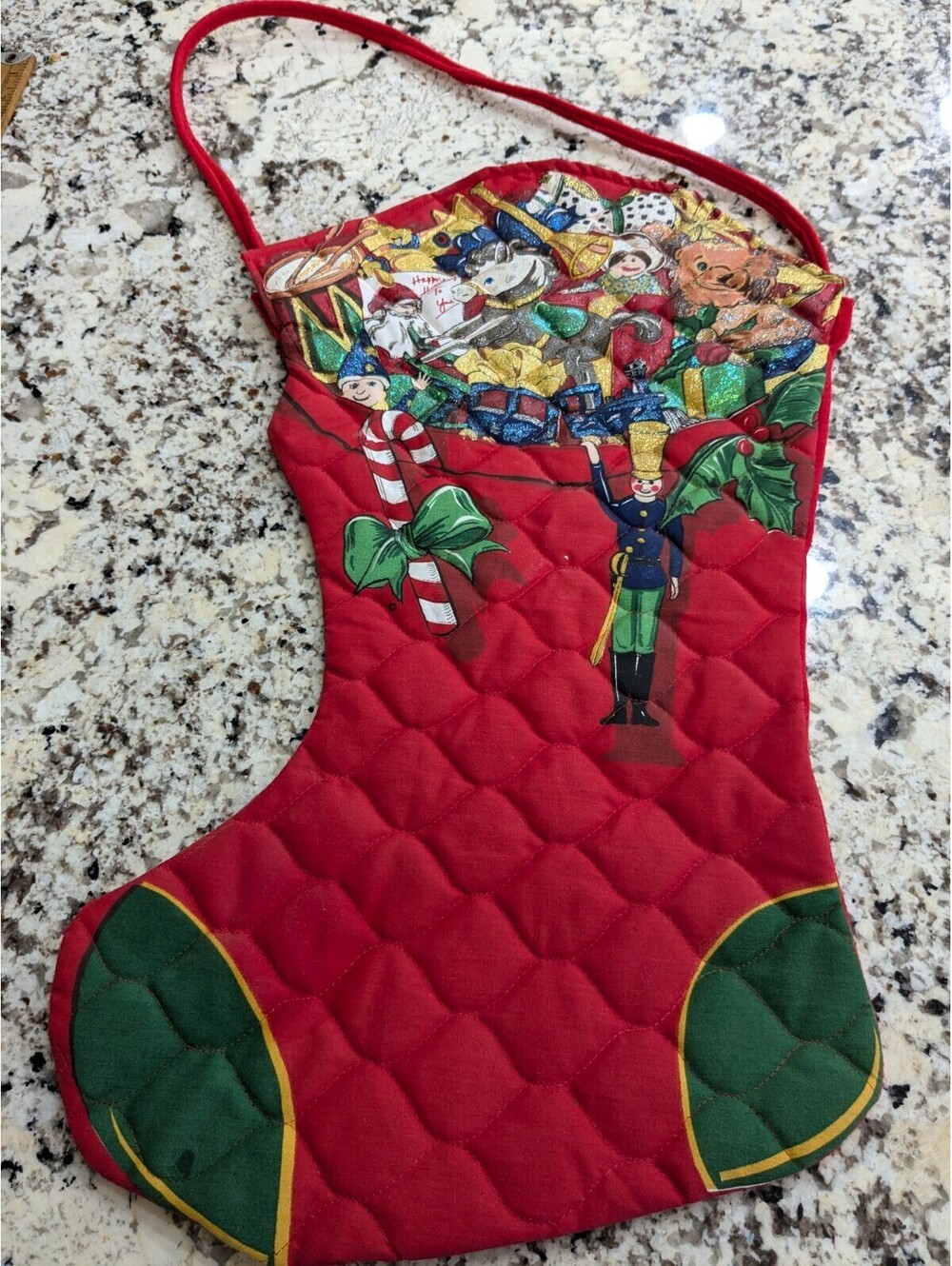 Vintage Jumbo Stocking Christmas Quilted Handcrafted quilted toys red Cranston?